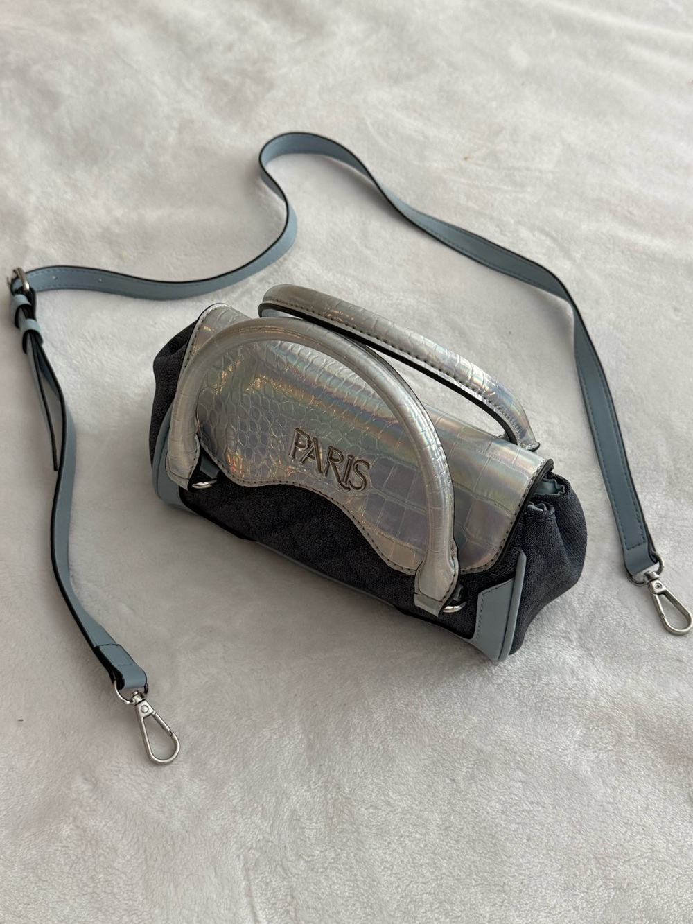 Paris Hilton Iridescent Silver & Black Crossbody Bag